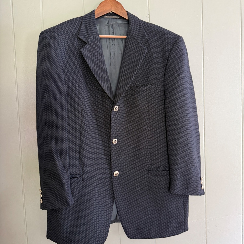 Versace‎ Classic V2 Blazer Navy Textured Wool 100% US 42 Business Formal IT 52